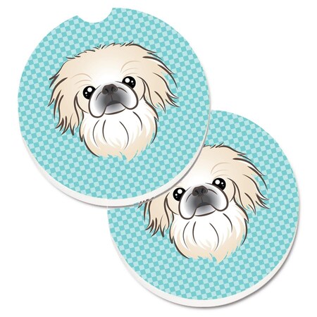 Carolines Treasures Checkerboard Blue Pekingese  Cup Holder Car Coaster, PK2 BB1159CARC